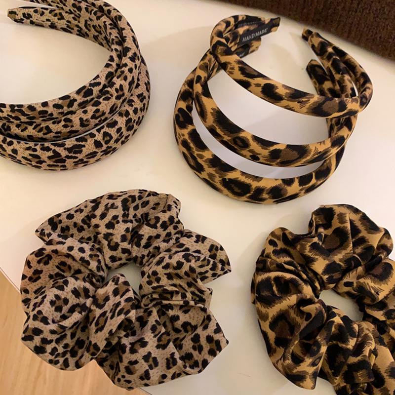 复古豹纹大肠发圈女扎马尾发绳高弹力耐用皮筋高颅顶压发头箍头饰