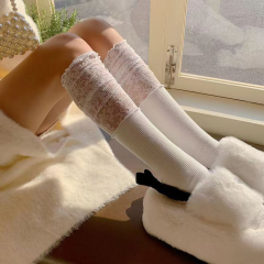袜子女过膝蕾丝袜长筒靴半截纯黑白小腿女袜小红书春秋抖音袜小腿