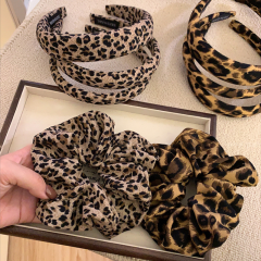 复古豹纹大肠发圈女扎马尾发绳高弹力耐用皮筋高颅顶压发头箍头饰