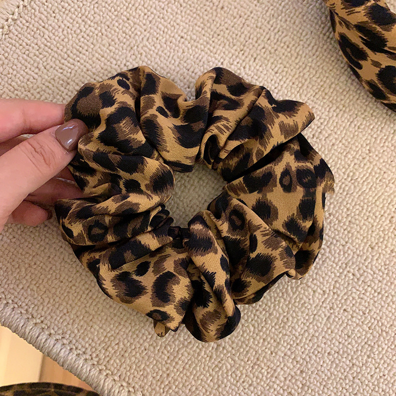 复古豹纹大肠发圈女扎马尾发绳高弹力耐用皮筋高颅顶压发头箍头饰