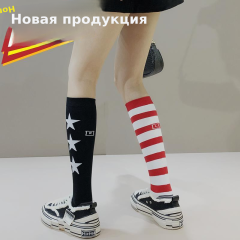 红色条纹小腿袜个性AB袜韩版潮流显瘦女长筒袜堆堆袜春夏中高筒袜