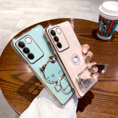 适用vivoS17手机壳电镀猫咪支架补妆镜S16Pro硅胶软壳保护套批发