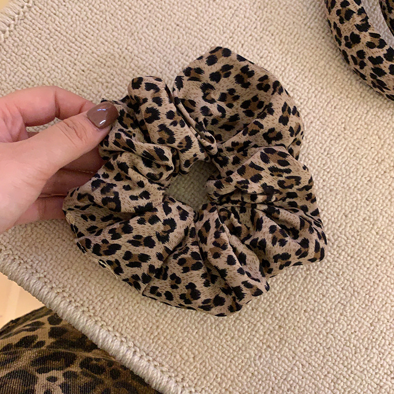 复古豹纹大肠发圈女扎马尾发绳高弹力耐用皮筋高颅顶压发头箍头饰