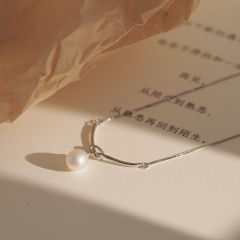 新款925纯银淡水珍珠绳结项链女夏简约高级感锁骨链小众设计