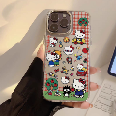镂空格苹果凯蒂适用苹果16Promax手机壳iPhone15镜面14pro13高级7