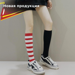 红色条纹小腿袜个性AB袜韩版潮流显瘦女长筒袜堆堆袜春夏中高筒袜