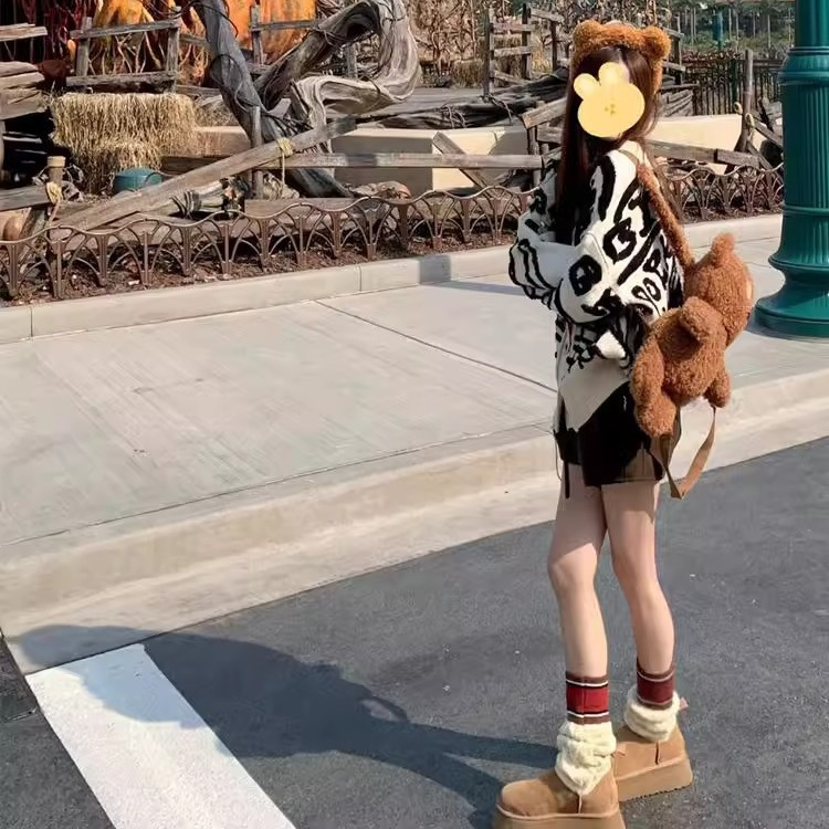 皮毛一体雪地靴高筒毛线筒冬季女款2023新松糕厚底增高长筒靴女潮