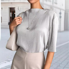 欧美褶皱短袖T恤女时尚气质女装休闲舒适T恤性感压褶纹理上衣