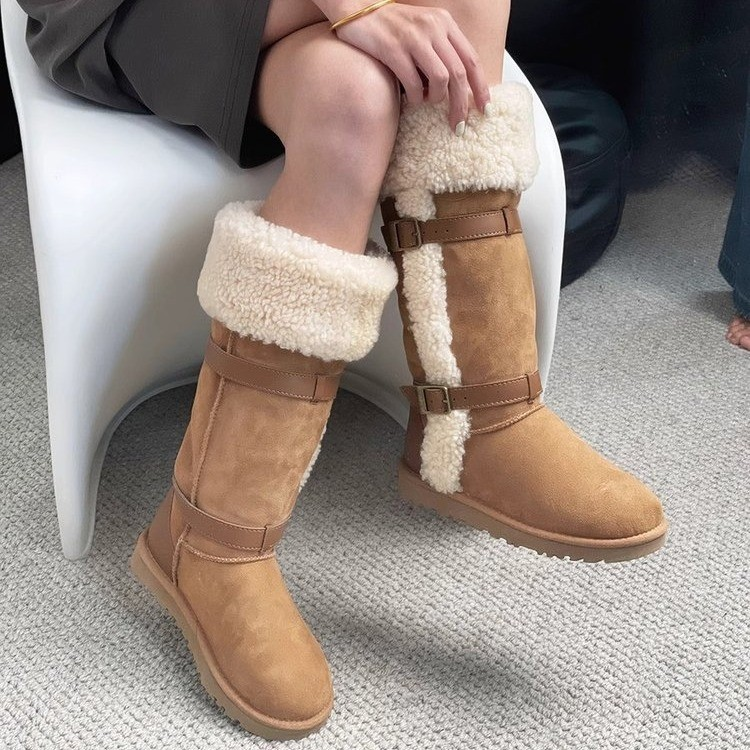 保暖毛毛皮毛一体雪地靴女2024年冬季新款加厚保暖复古高筒靴女