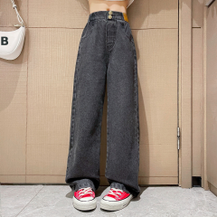女童牛仔裤春秋宽松直筒秋款长裤时髦洋气大童阔腿裤秋装儿童裤子