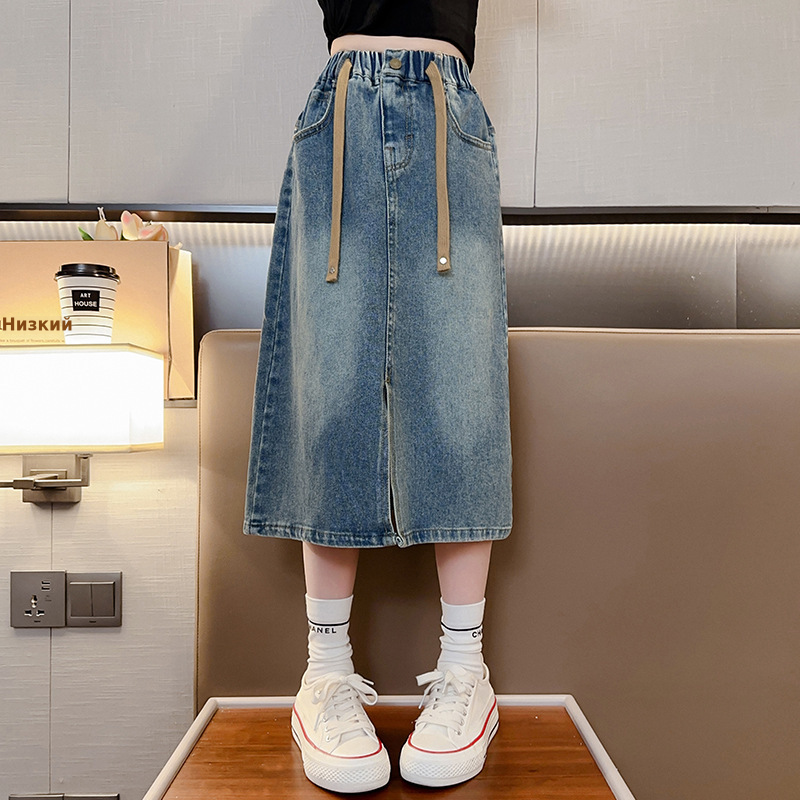 2024春秋新款女童牛仔半身裙中大童长裙儿童洋气开叉裙子童装潮