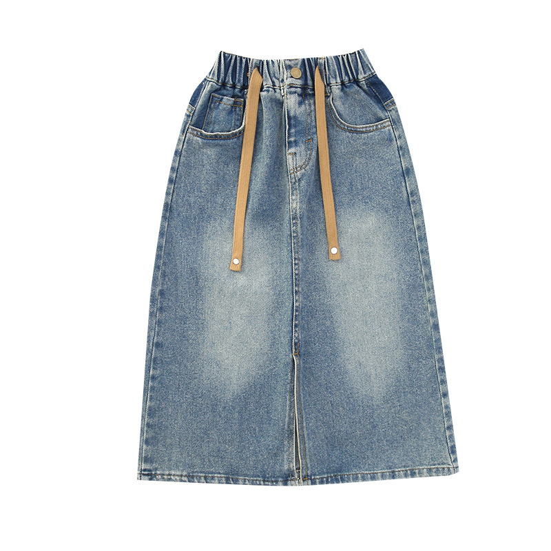 2024春秋新款女童牛仔半身裙中大童长裙儿童洋气开叉裙子童装潮