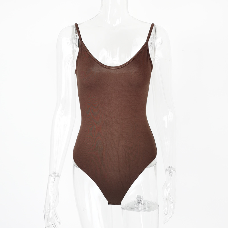 跨境新品性感紧身丁字打底女装夏 欧美露背V领吊带连体衣bodysuit