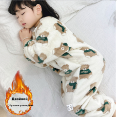 宝宝法兰绒连体睡衣冬装婴儿爬爬服小男童女童秋冬季珊瑚绒家居服