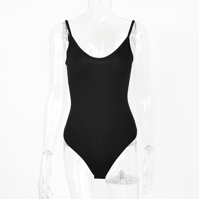 跨境新品性感紧身丁字打底女装夏 欧美露背V领吊带连体衣bodysuit
