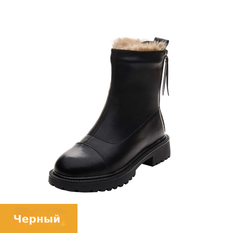 东北加绒马丁靴女2024冬季新款加厚兔毛保暖靴子雪地靴皮毛一体鞋