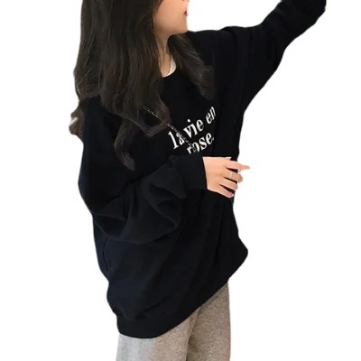 2024秋季新款长袖上衣圆领套头无帽oversize灰色卫衣外套女春秋款