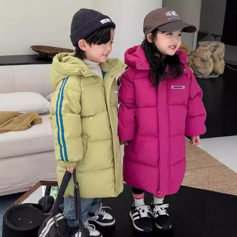 2024新款冬季儿童中长款羽绒棉服中大童宝宝加厚棉服过膝外套批发
