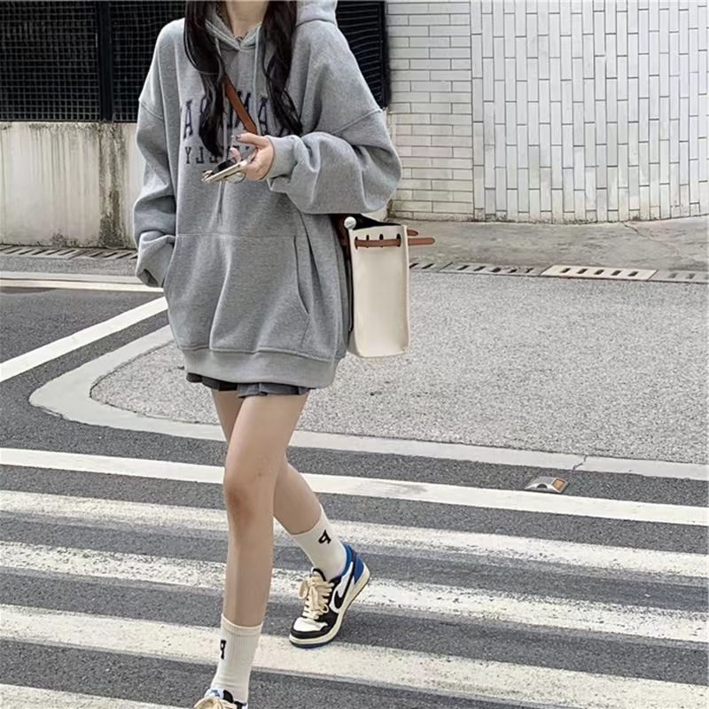 卫衣外套少女春秋装2024新款初中高中学生美式复古落肩hipho上衣