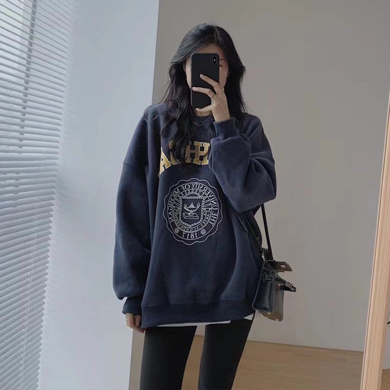 卫衣秋季女衣服长袖宽松大码卫衣情侣上衣女秋卫衣加绒加厚款女