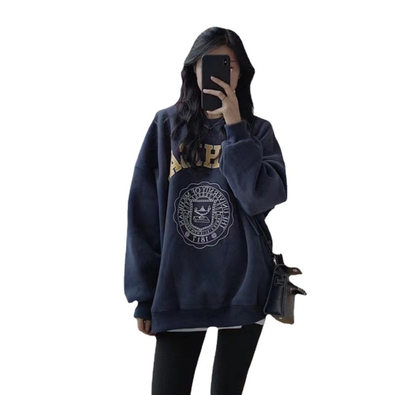 卫衣秋季女衣服长袖宽松大码卫衣情侣上衣女秋卫衣加绒加厚款女
