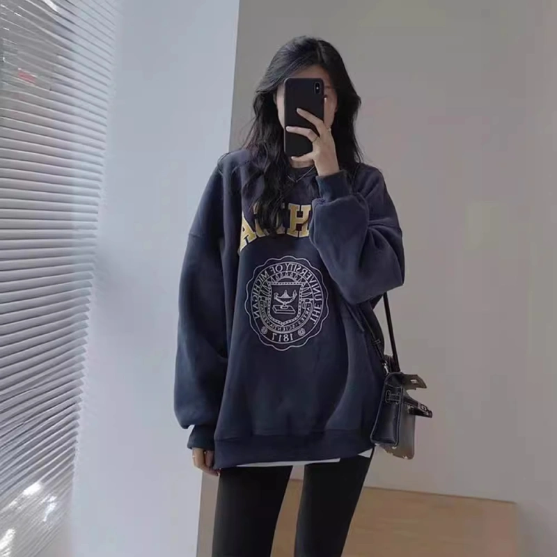 卫衣秋季女衣服长袖宽松大码卫衣情侣上衣女秋卫衣加绒加厚款女