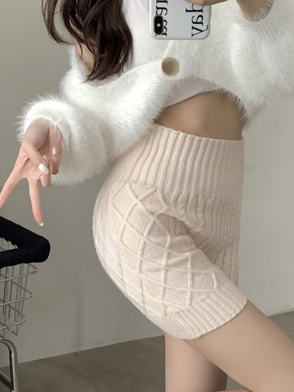紧身弹力高腰针织短裤女秋冬季防走光外穿裤打底保暖毛线裤子