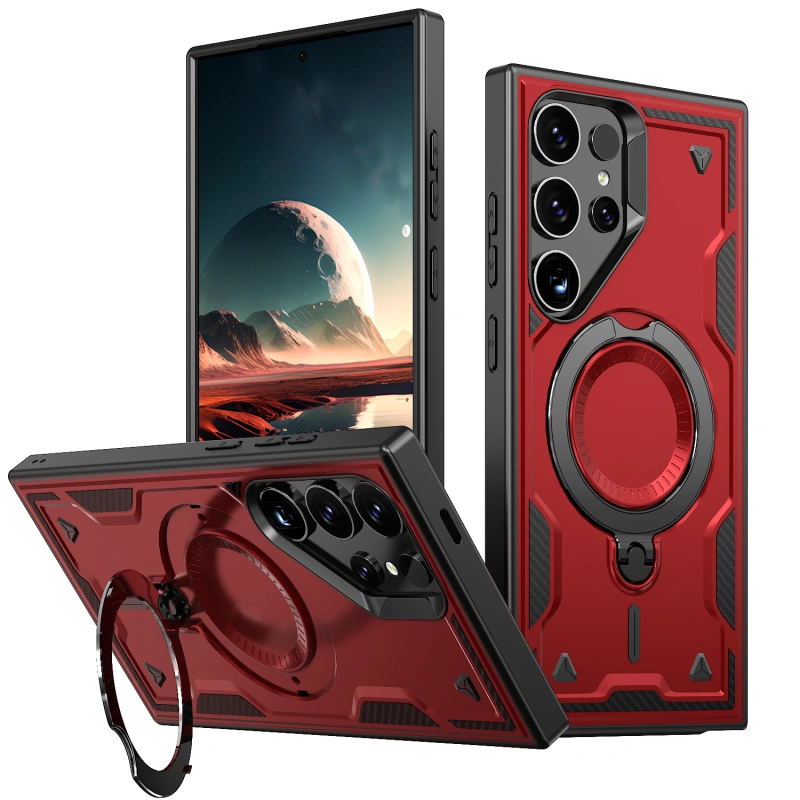 外贸批发适用三星S25 Ultra手机壳天环磁吸支架套啤盔甲S25u防摔