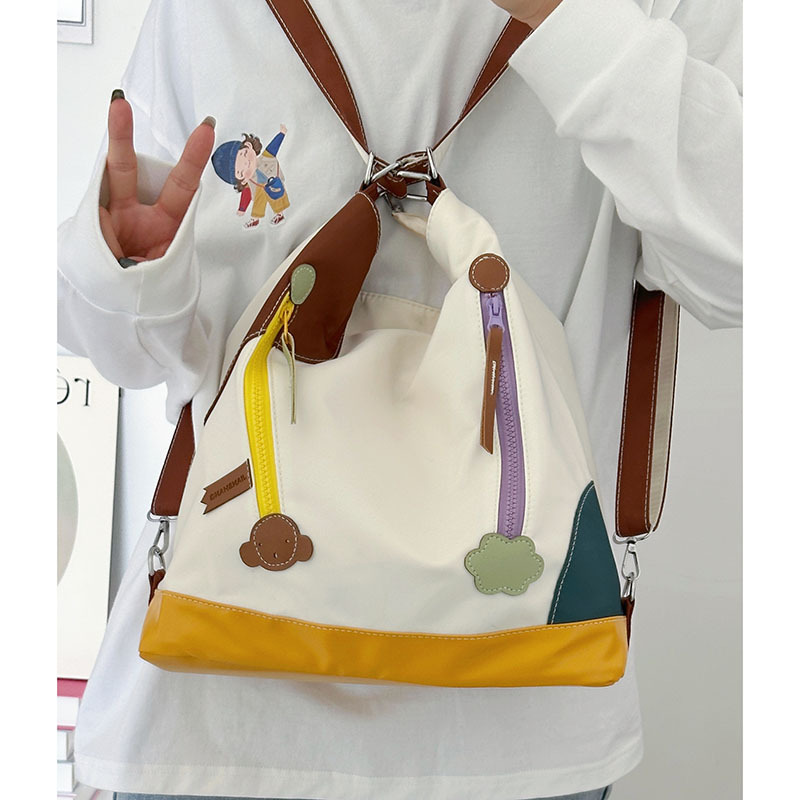 韩系大包包女2024新款时尚撞色大容量单肩包多用双肩包斜挎托特包
