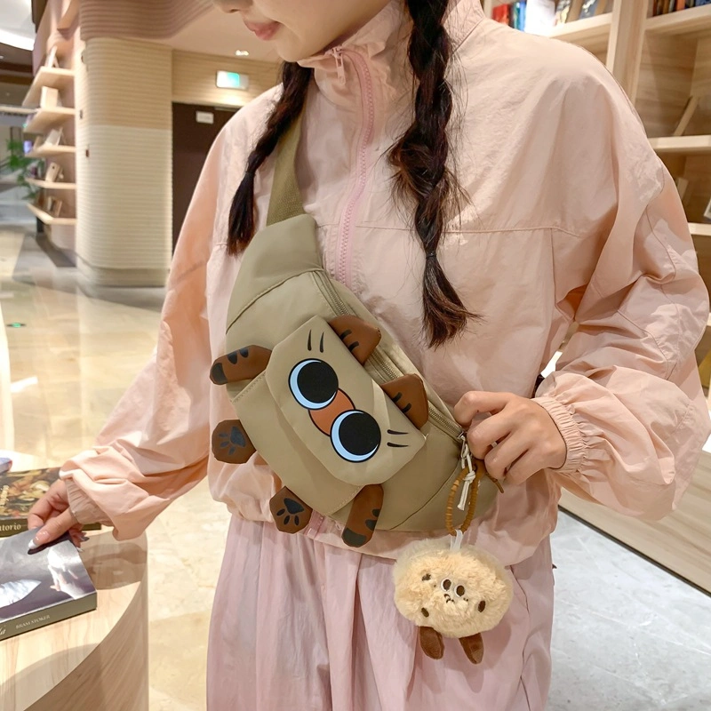 可爱猫咪胸包斜挎包女新款运动潮小挎包百搭腰包卡通学生单肩包潮