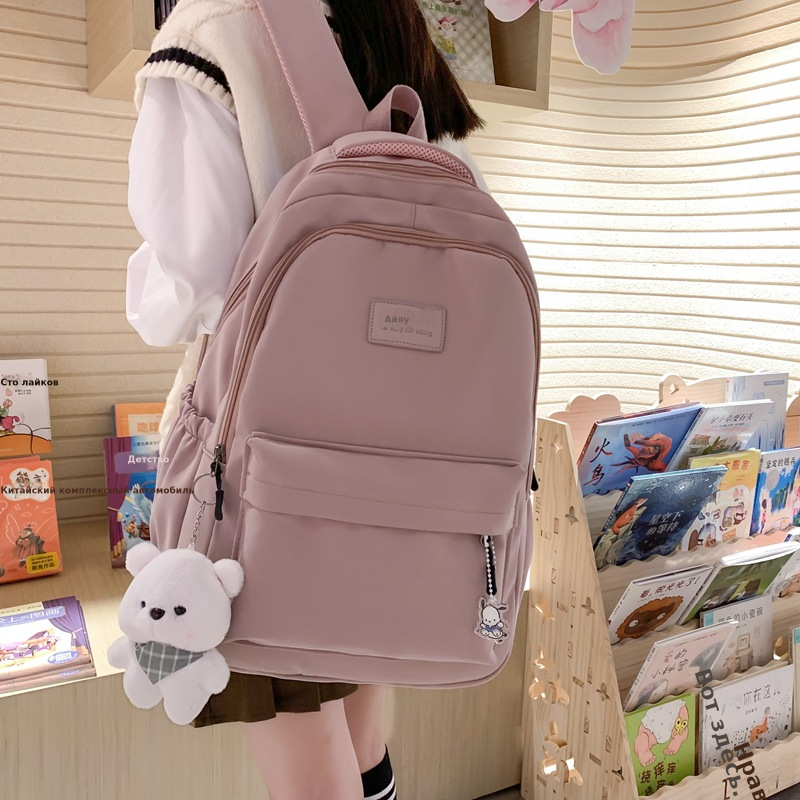 森系大容量高中大学生书包女简约百搭ins校园风双肩包女电脑背包