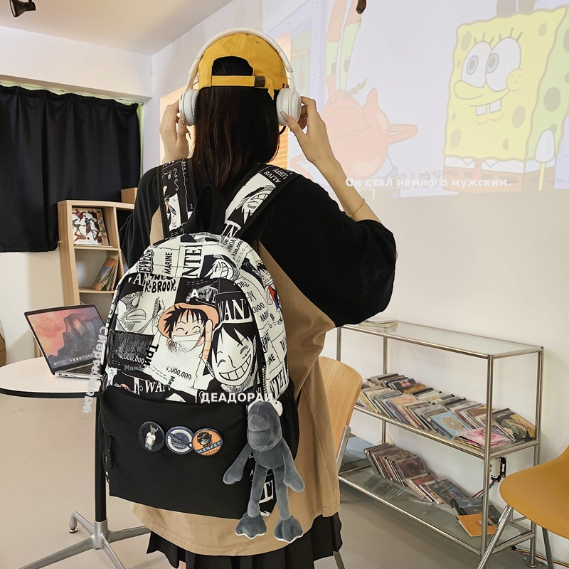 街头潮流印花学生书包休闲初高中潮酷男生动漫背包大容量双肩包男