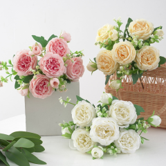 春色含苞牡丹仿真花 芍药玫瑰花家居摆件婚庆手捧花路引桌面装饰
