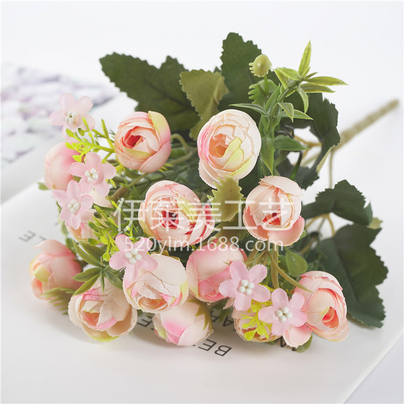 小清新仿真茶花苞玫瑰花苞 婚庆装饰花家居摆设 欧式花假花小把花