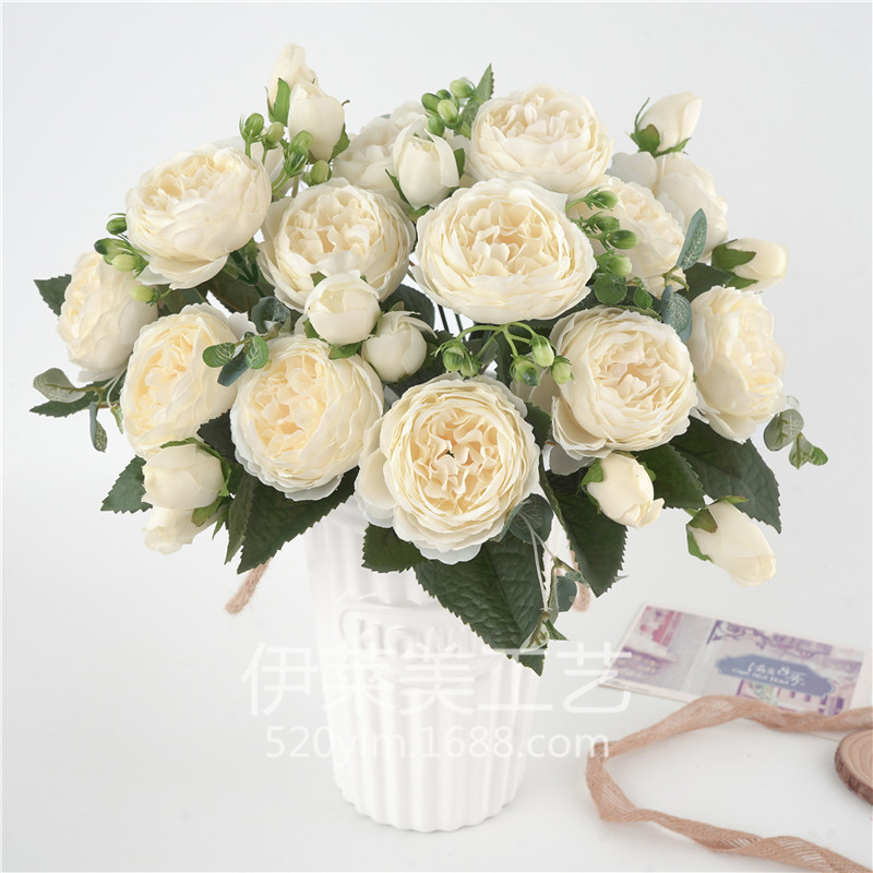 5头含苞牡丹花 仿真花假花家居摆件婚礼装饰玫瑰花束花墙花瓶插花