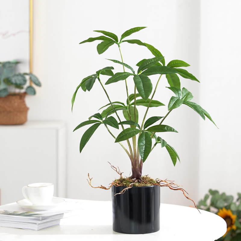 跨境 仿真绿植发财树盆栽套装塑料花卉 假花落地室内摄影装饰摆件