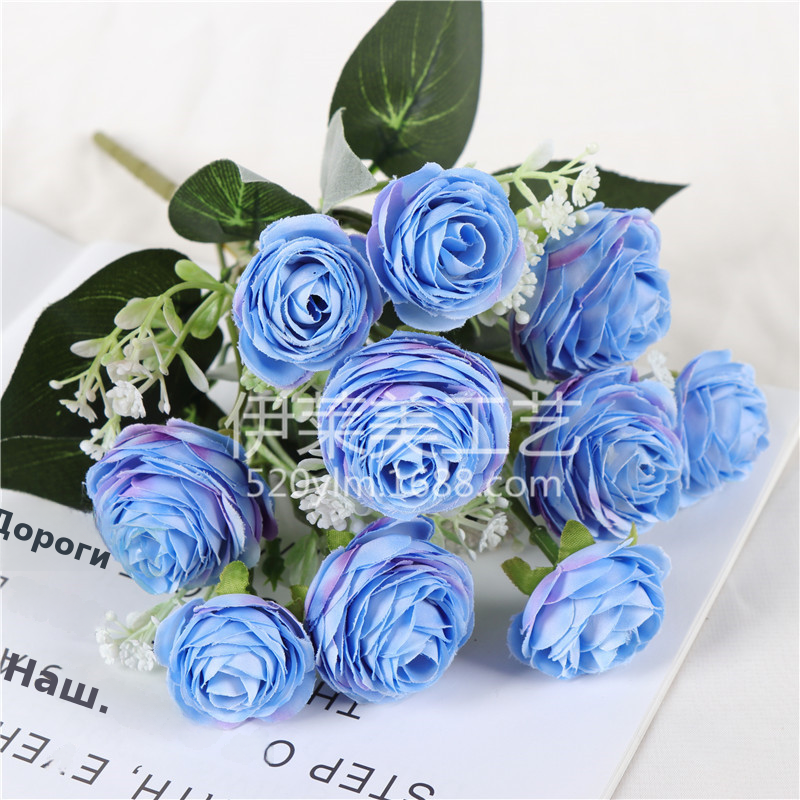 仿真玫瑰花束山茶花 手捧花欧式客厅办公桌装饰摆件假花绢花插花