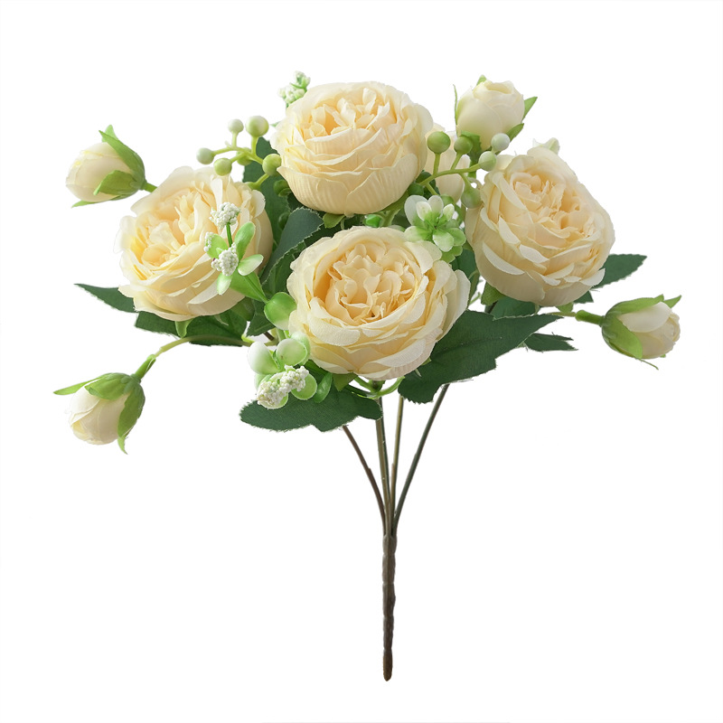 春色含苞牡丹仿真花 芍药玫瑰花家居摆件婚庆手捧花路引桌面装饰