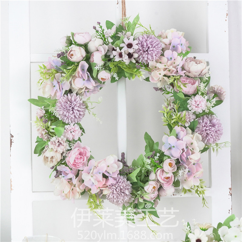 【5色可选】 仿真花环门饰墙饰牡丹花环花艺装饰婚庆挂饰绣球春季