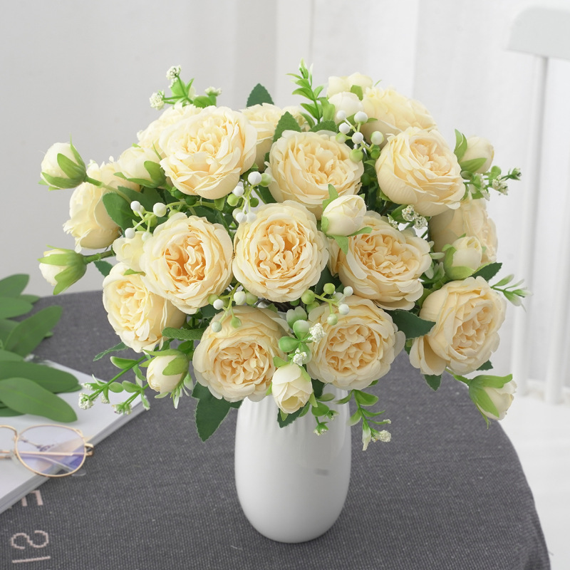 春色含苞牡丹仿真花 芍药玫瑰花家居摆件婚庆手捧花路引桌面装饰