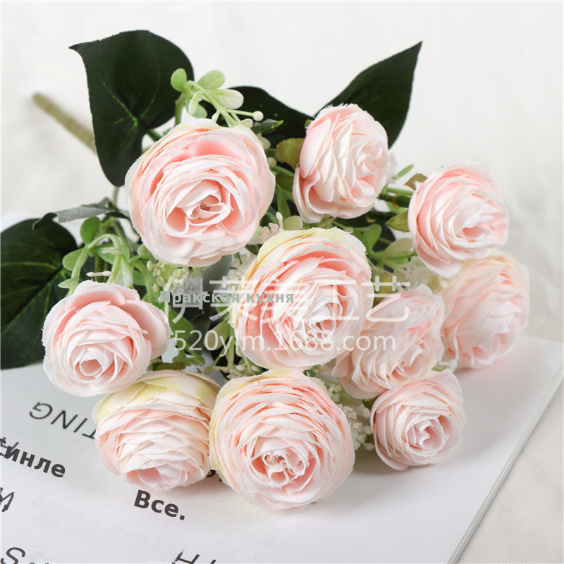 仿真玫瑰花束山茶花 手捧花欧式客厅办公桌装饰摆件假花绢花插花