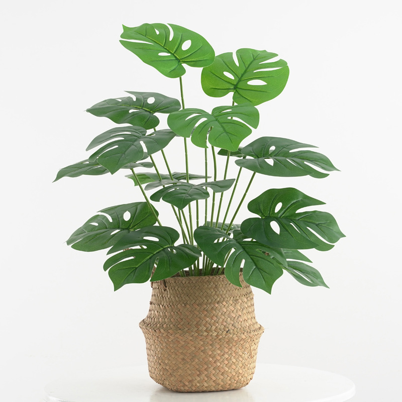 跨境仿真植物18头大龟背叶盆栽室内客厅家居造景装饰假绿植人造花