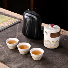 陶瓷古韵旅行茶具快客杯套装定制泡茶便携式车载一壶三杯商务礼品