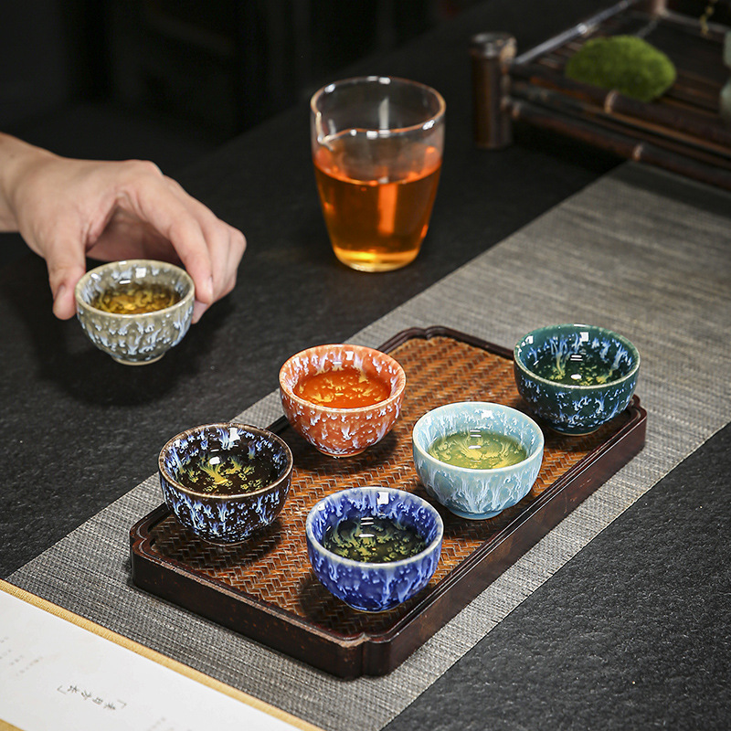 窑变品茗杯天目釉建盏小茶杯六色礼盒套装功夫茶具陶瓷茶杯小茶盏