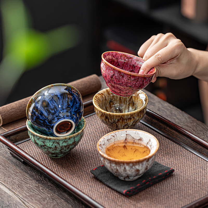 窑变五行杯茶杯陶瓷套装功夫茶具主人杯品茗杯大号建盏杯商务礼品