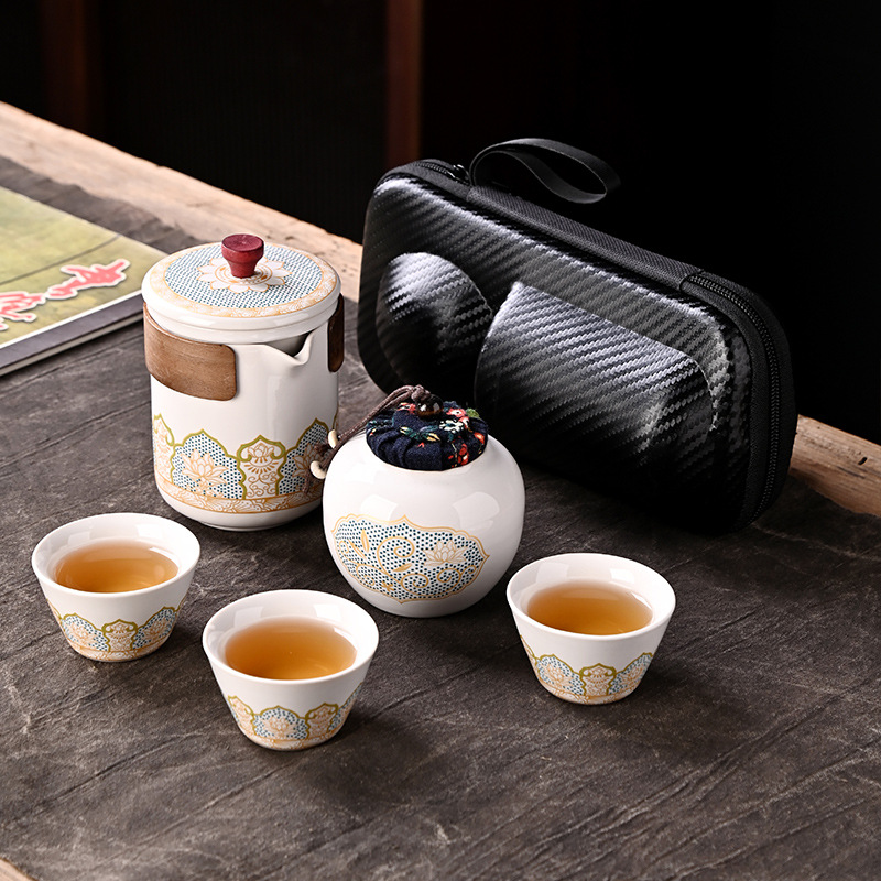 陶瓷古韵旅行茶具快客杯套装定制泡茶便携式车载一壶三杯商务礼品