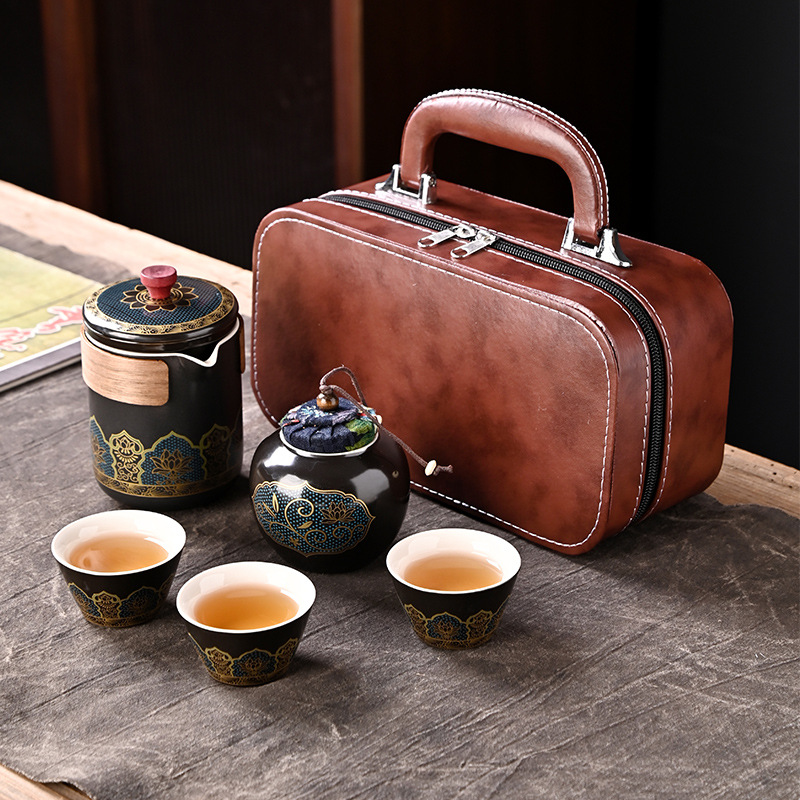 陶瓷古韵旅行茶具快客杯套装定制泡茶便携式车载一壶三杯商务礼品