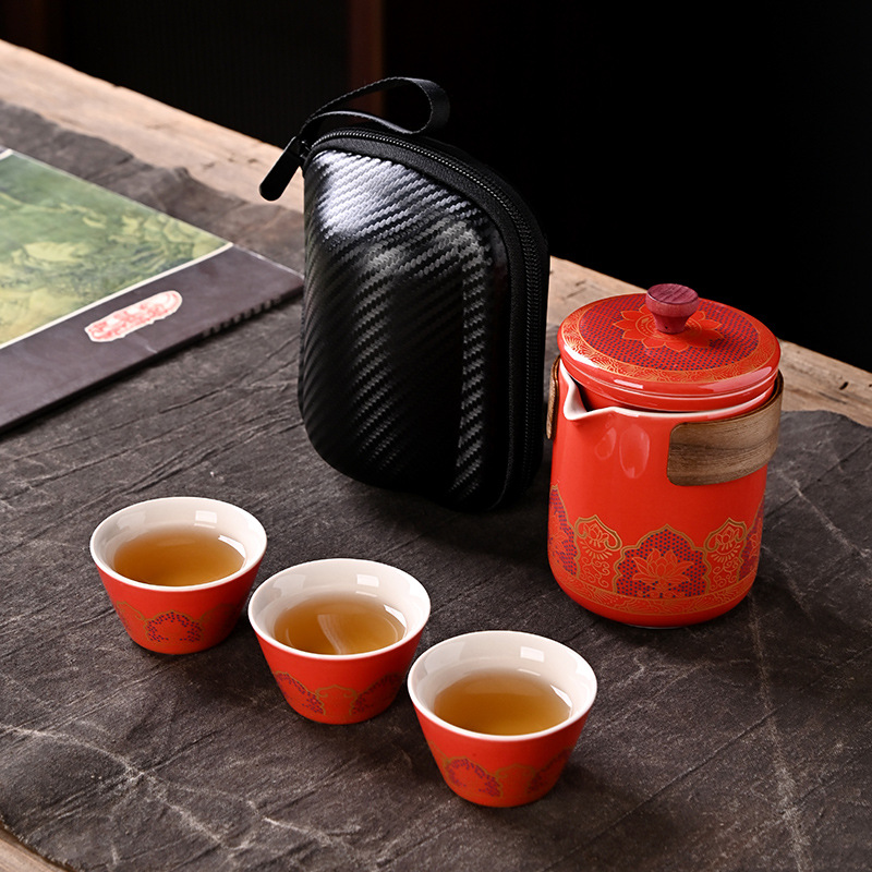 陶瓷古韵旅行茶具快客杯套装定制泡茶便携式车载一壶三杯商务礼品