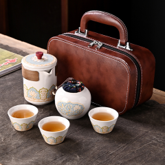 陶瓷古韵旅行茶具快客杯套装定制泡茶便携式车载一壶三杯商务礼品