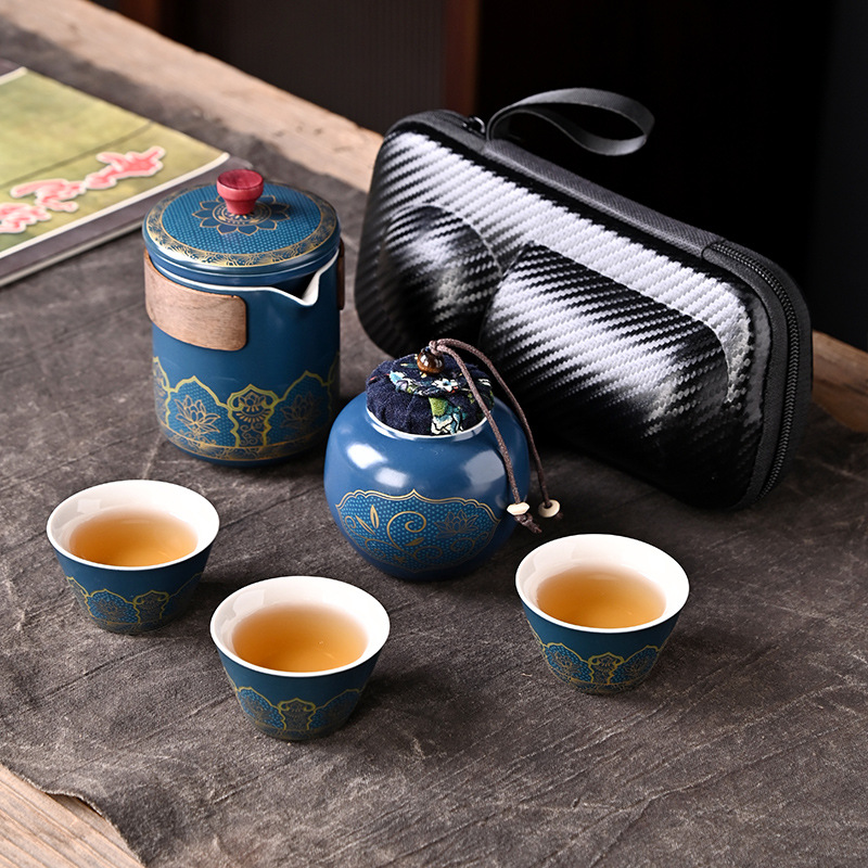 陶瓷古韵旅行茶具快客杯套装定制泡茶便携式车载一壶三杯商务礼品